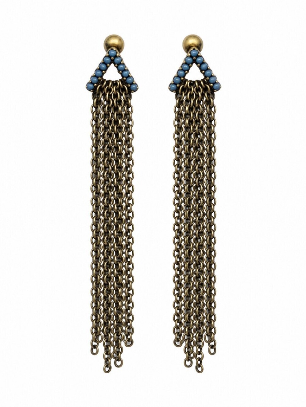 3/$30 Western Faux Turquoise Triangle Chain Flapper Fringe Post Earrings